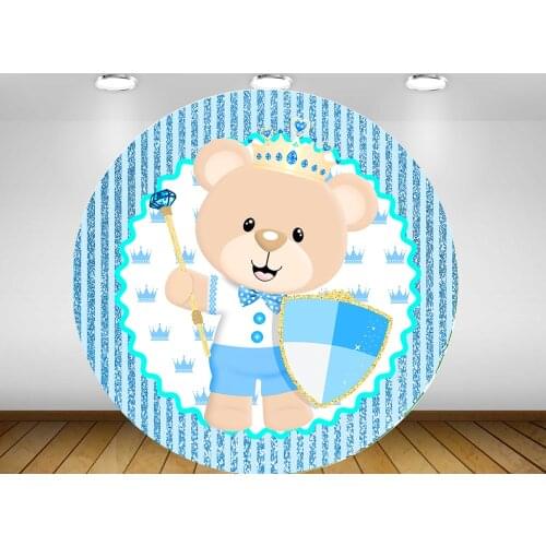 Round circle background blue cute bear Backdrop prince boy baby shower birthday Party table Covers decoration YY-496