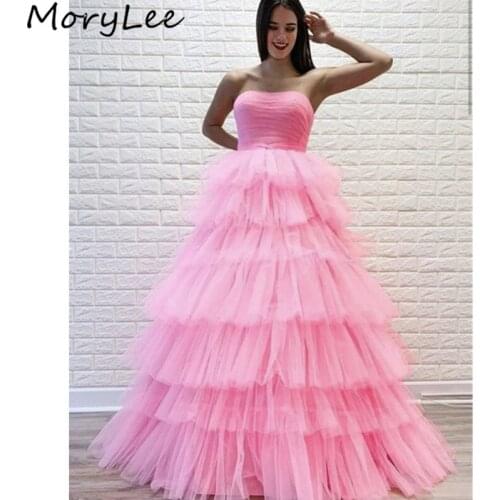 Fancy Evening Dresses Pink Sweetheart Sleeveless A-Line Soft Tulle Pleated Evening Dresses vestidos de fiesta de noche