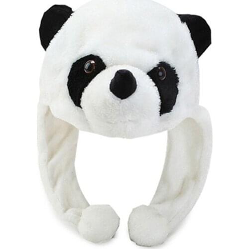 Cartoon Plush Panda Animal Beanie Hat with Pom Pom Long Straps Thermal Warm Funny Stuffed Toy Earflap Cap Party Props