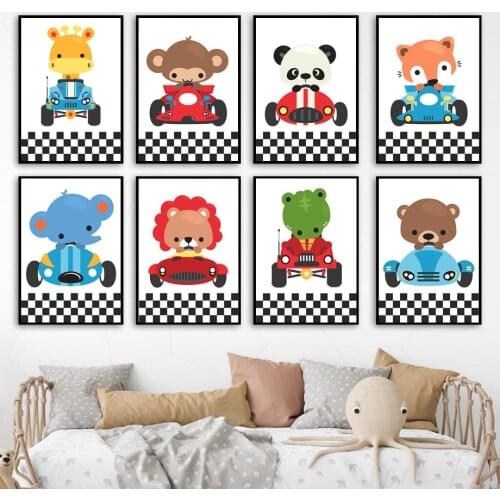 Cartoon Kids City Racing Car Driver Club Nursery Wall Art Print Canvas Painting Wall Pictures Nordic Poster Baby Boy RoomDecor