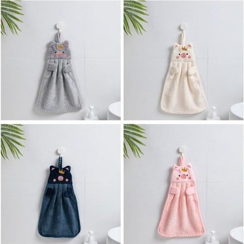 1Pcs For Household Handkerchief Cartoon Pig Soft Hand Towel Kitchen Supplies Wall Mounted Embroidery Korean Style