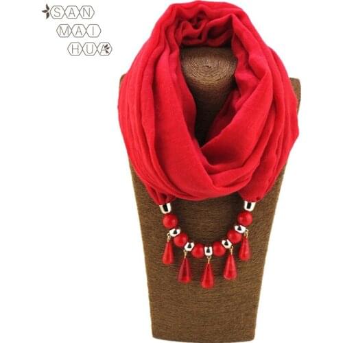 2019 New Women Solid Necklace Winter Warm Jewelry Pendant Scarf Cotton Female Wraps Water drops Soft Hijab Muslim Head Scarves