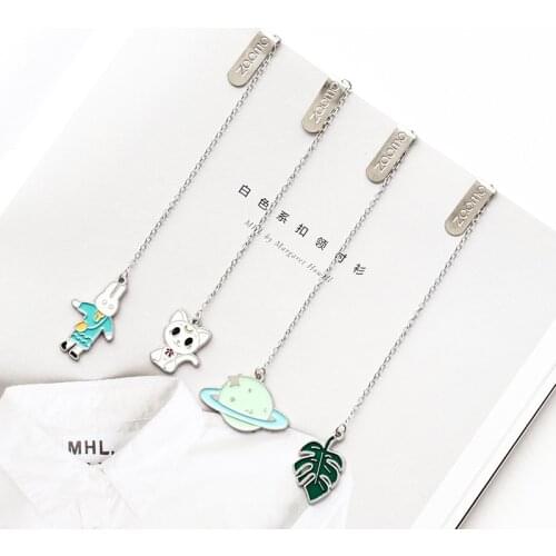 1pc Ins Style Cartoon Pendant Bookmark Creative Literary Metal Pages Marker Student Stationery Reward Small Gifts