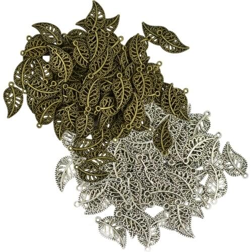 200Pcs 18x10mm Retro Filigree Hollow Leaf Charms Pendants Necklace DIY Craft