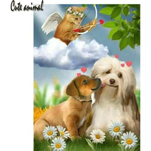 Full Square Round Diamond Painting golden retriever and cat 5D DIY Diamond Embroidery Animals Mosaic Picture Of Rhinestone