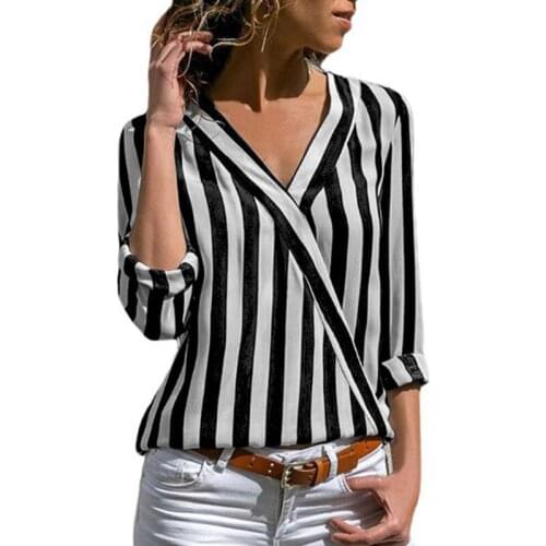 Casual womens British style printing and printing and dyeing long-sleeved V-neck striped cotton blended womens shirt top