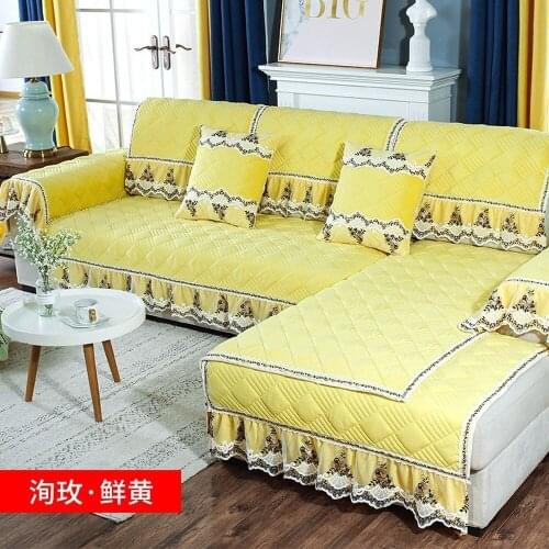 Yellow Luxury Thick Plush Sofa Cover Pillowcase Non-slip Cushion Soft Warm Sofa Towel Slipcover Lace Sofa Set For Living Room