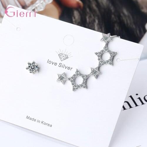 CZ Rhinestone Earrings Women Delicate Five-pointed Star Genuine S925 Sterling Silver Stud Earrings Female Jewelry Party Gifts