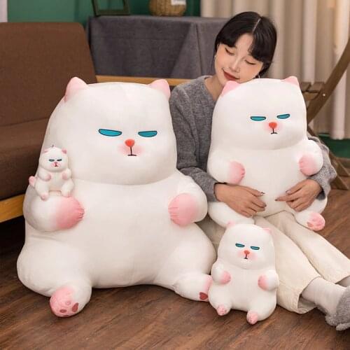 Cute Funny Sit Lazy Cat Plush Toys Creative Sleeping White Cat Pillow Sofa Cushion Stuffed Soft Dolls for Children Girls Gift