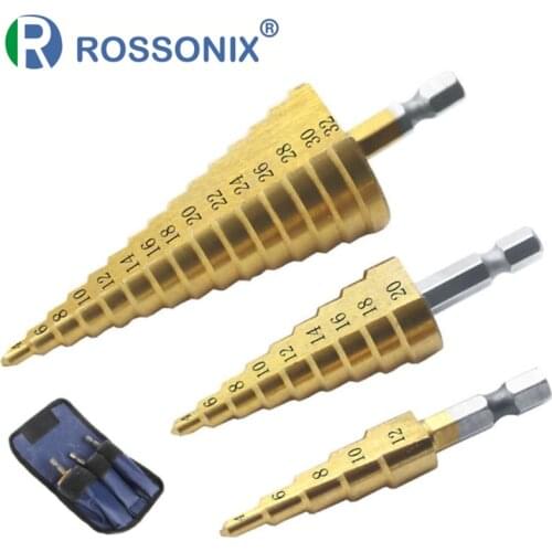 3 Pcs Step Drill Bit 4-32 mm 4-20mm 4-12mm HSS Titanium Coated Drilling Power Tools Metal Wood Hole Cutter Cone Drills