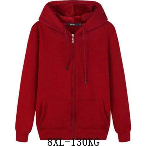 Mens autumn and winter large size hooded sweatshirt 5XL 6XL 7XL 8XL long sleeve zipper black blue gray large size coat