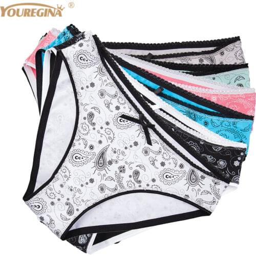 YOUREGINA Womens Briefs Bow Low Rise Waist Cotton Underwear Print Style Femme Breathable Sexy Woman Panties6pcs/set