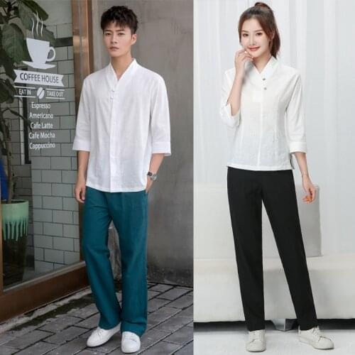 Korean Beauty Salon Beautician Uniform Spa Health Center Work Clothes Cotton Linen Sauna Massage Technician Clothing Suit AS341