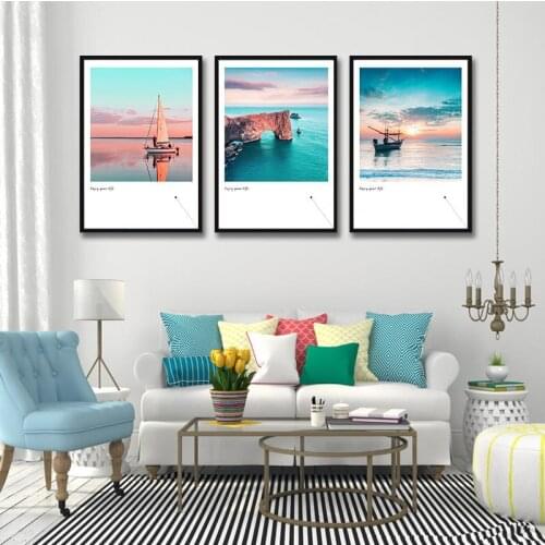 Yumeart Sea Natural Landscape Boat Nordic Posters and Prints Wall Art Canvas Painting Modern Home Decor Pictures Living Room