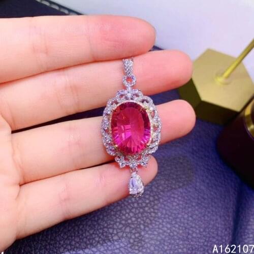 Fine Jewelry 925 Pure Silver Inlaid Natural Pink Topaz Girl Luxury Fashion Flower Chinese Style Gem Pendant Necklace Support Det