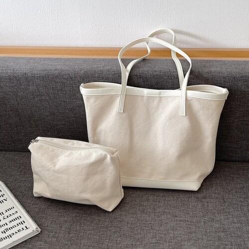 2021 New Womens Bag High Quality Leather Canvas Tote Bag Sets Women Handbags Female Shoulder Bag Ladies Middle Bag Whole Sale