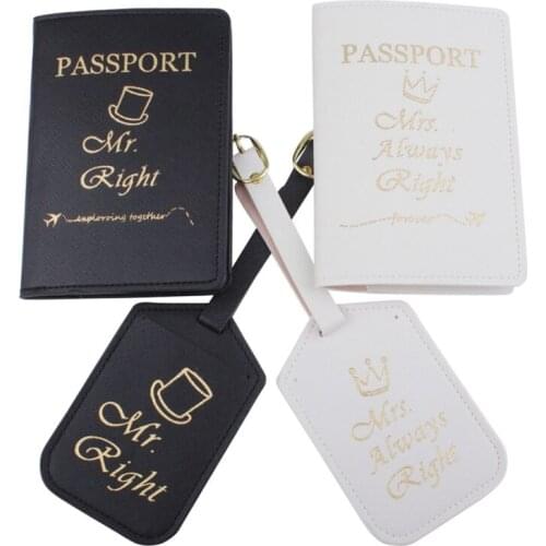1Set PU Leather Luggage Bag Tag Mr./Mrs. Passport Case Cover Wallet for Couples Honeymoon Travel Organizer