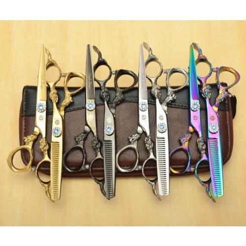 2Pcs 6.0'' 440C Professional Human Hair Scissors Hairdressing Shears Cutting Shears + Thinning Scissors Big Dragon Handle Z9004