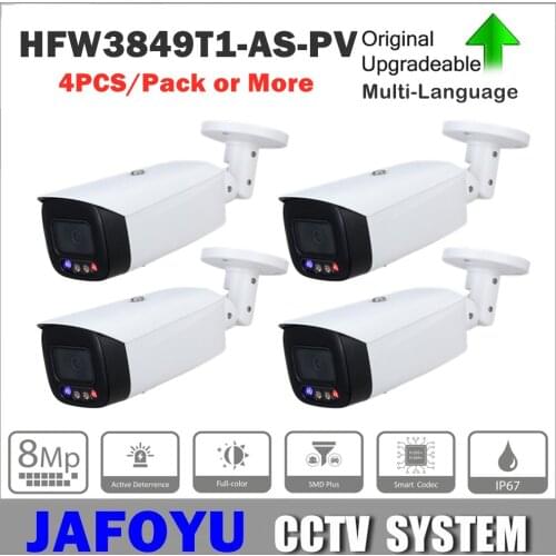 4PCS/PACK or More DH IPC-HFW3849T1-AS-PV 8MP Full-color Active Deterrence Fixed-focal Bullet WizSense Network Camera POE IP67