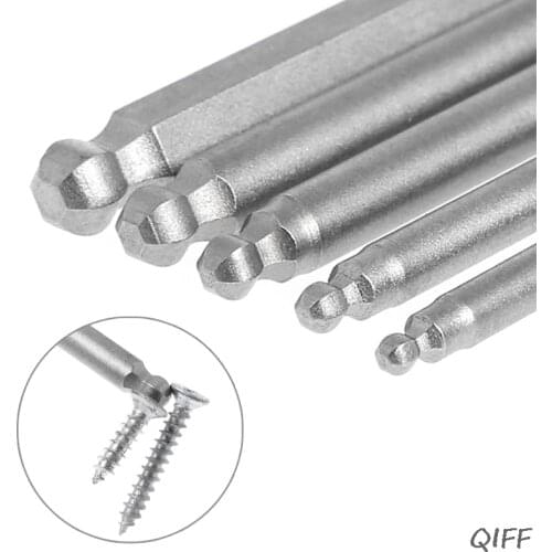 5 Pcs 1/4" Hex Shank 100mm Magnetic Ball End Hexagon Screwdriver Bits Drill Set Mar28