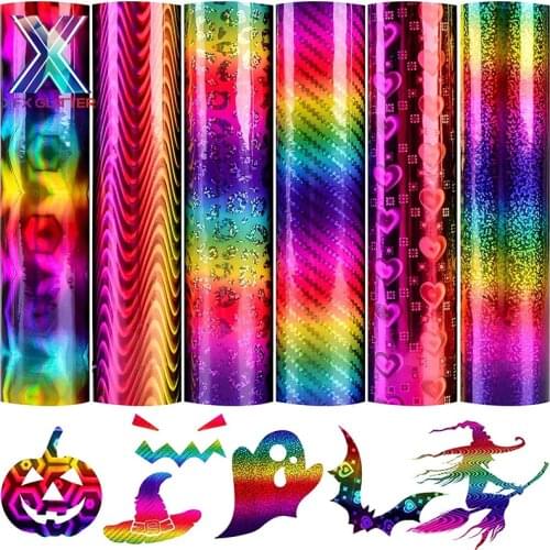 XFX HTV 6 PCS 12" X 10" Holographic Rainbow Adhesive Vinyl Permanent Craft Vinyl for Cricut Silhouette Decal Signs Stickers DIY