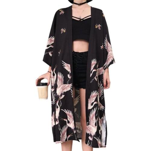 65% Dropshipping!Womens outerwear Japanese kimono cardigan wool coat crane loose yukata long bathrobe