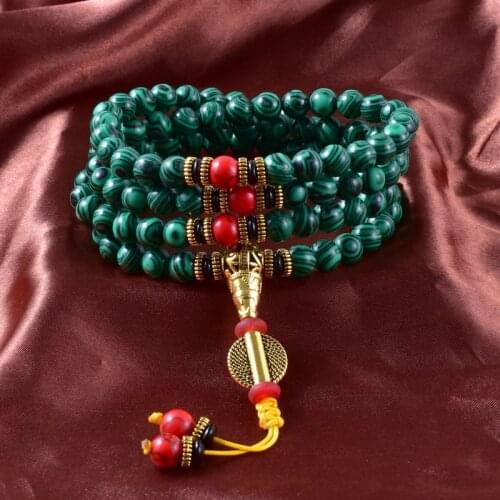 8mm Natural Malachite JapaMala Spiritual Women Men Yoga Jewelry Prayer Meditation 108 Mala Necklace