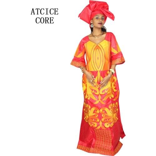 African bazin riche design dress long dress with scarf LA078