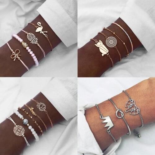 Bohemian Pineapple Beads Charm Bracelet Set For Women Statement Bowknot Bird Chain Link Bracelet Handmade Female Fashion Jewelry