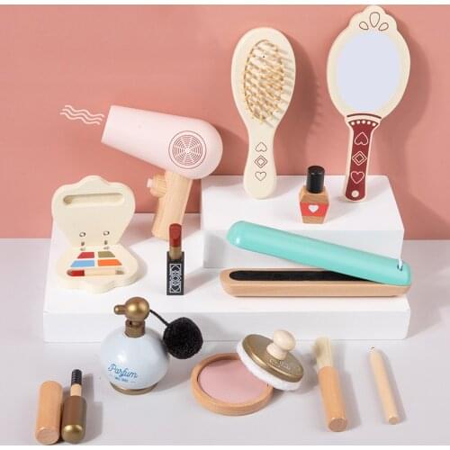 Wooden Haircut Toy Beauty Girls Makeup Princess Make Up Hairdressing Cosmetics Toys for Girl Pretend Play Kids Wooden Toy