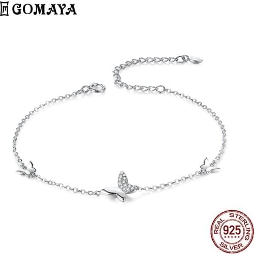GOMAYA Sterling Silver 925 Lobster Clasp Chain Bracelet For Women Flying Butterfly Popular Silver Fine Jewelry Female Gift Best