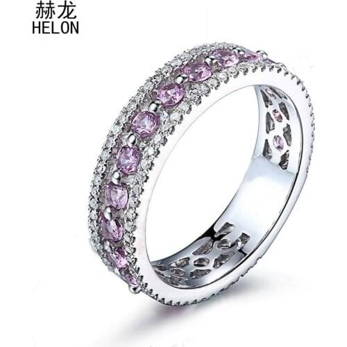 HELON Sterling Silver 925 Round White & Pink AAA Graded Cubic Zirconia Engagement Wedding Women Trendy Fine Jewelry Ring