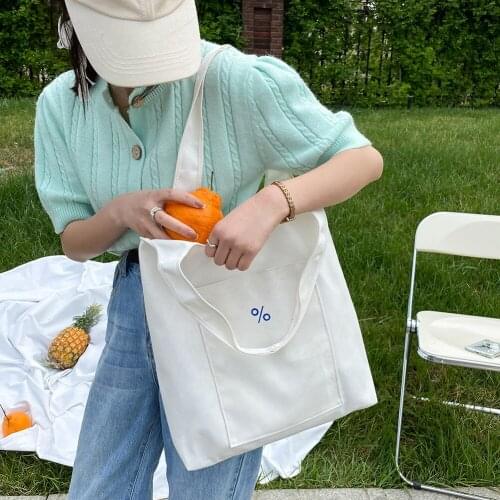 Canvas Large Capacity Shopper Tote Bags for Women 2021 Handbags Percentage Symbol Printed Handbag Foldable Reusable Grocery Bags