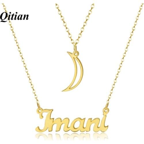 Custom Moon Name Necklace Personalized Name Layer Necklaces Charm Stainless Steel Name Jewelry Wedding Gift For Women Girls