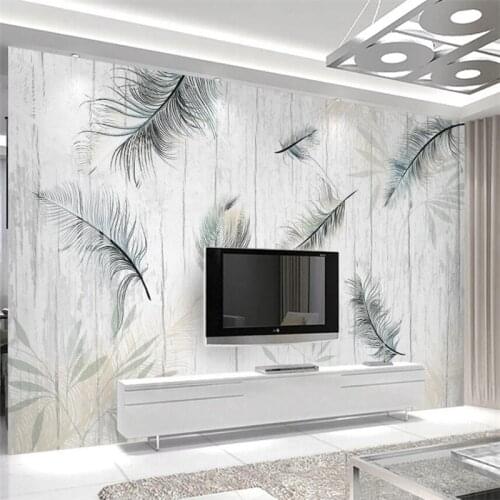 Customized wallpaper 3d Nordic plant leaf feather modern minimalist wood plank wood grain TV background living room bedroom обои