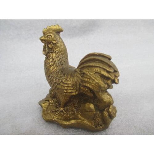 Exquisite Interesting Chinese Manual Hammer Copper Brass Statue of Chinese Zodiac Chicken Cock