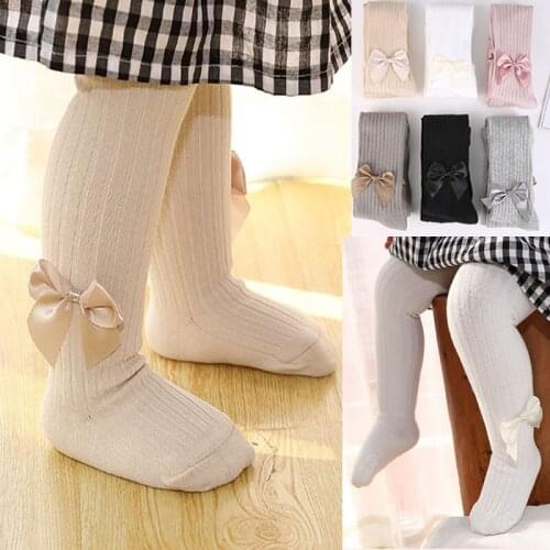 Autumn New Korean Style Cotton Knitted Bow Tight Girl Vertical Stripe Pantyhose Girl Kids Stockings Princess Bowknet Tights