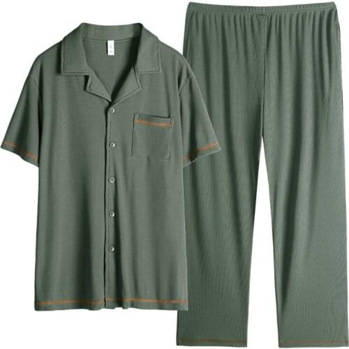 Summer Men Short Sleeve Long Pants Pajamas Modal Cotton Lounge Wear Home Clothes Loungewear Sleepwear Plus Size Pijamas Hombre