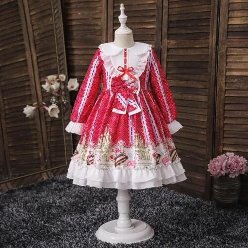 Cute little girl dress party dress fashion printed puff sleeve dress cosplay costume girl dress new year dress kid clothes