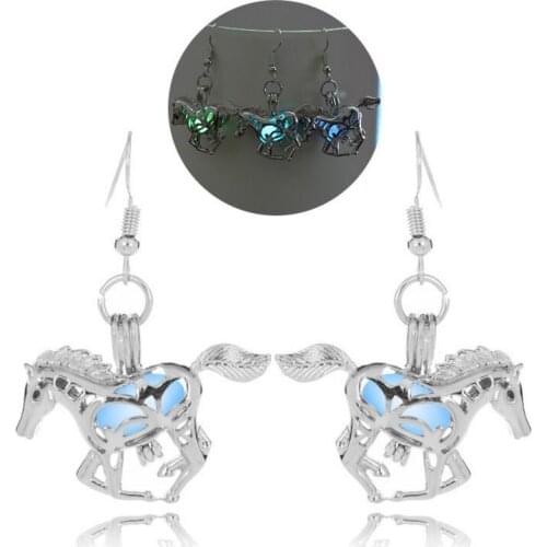 Cute Design Runing Horse Locket Pendant Glowing in the Dark Fashion Drop Earrings