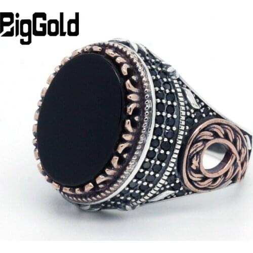 Natural Agate Men Ring 925 Sterling Silver Oval Stone & Black CZ Rings Swirl of Victory Turkish Jewelry for Men Christmas Gift