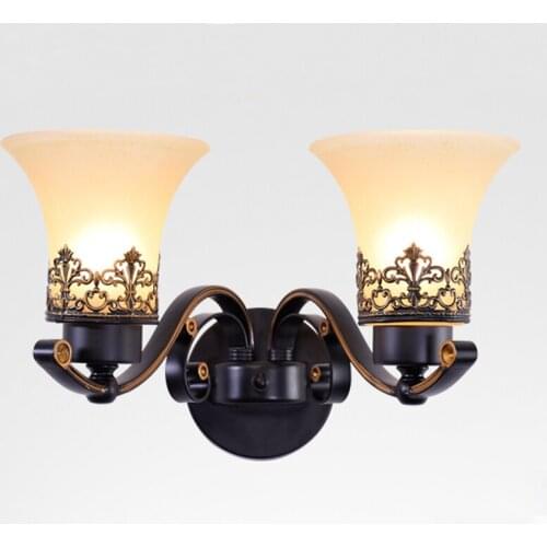 New American Retro Glass Lampshade Wall Sconces E27 Bulb Modern Creative Metal Bedside Lamp Hallway Wall Fixture Lighting WL274
