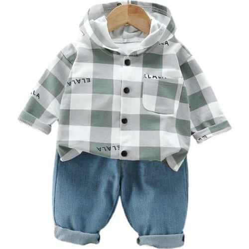 New Spring Autumn Baby Girl Clothes Suit Children Boys Plaid Hooded Jacket Pants 2Pcs/Set Toddler Casual Costume Kids Tracksuits
