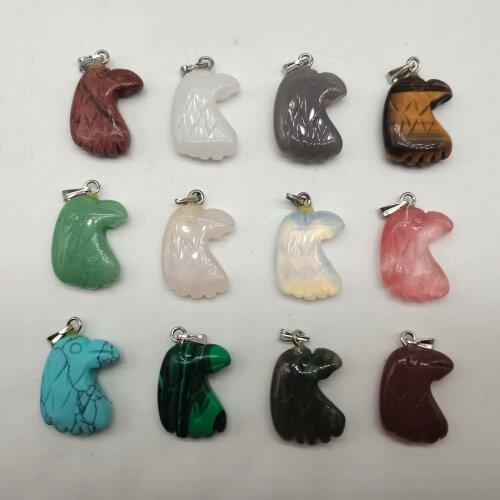 1AN1V Wholesale 12pcs/lot Natural Stone Quartz Crystal Eagle Pendants Pendulum For Necklace DIY Fashion Jewelry Free Shipping