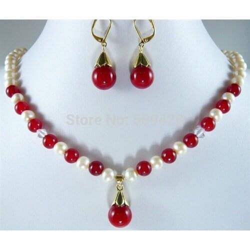 Wholesale jewe Natural! 7-8mm White Akoya Cultured Pearl &new RoundJADE Necklace Earring