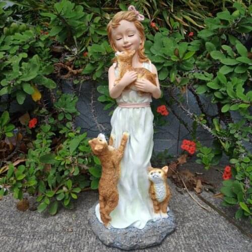 Pastoral Cute Cat Fairy Girl Resin Statues Garden Villa Home Landscape Figurines Crafts Courtyard Outdoor Accessories Decoration