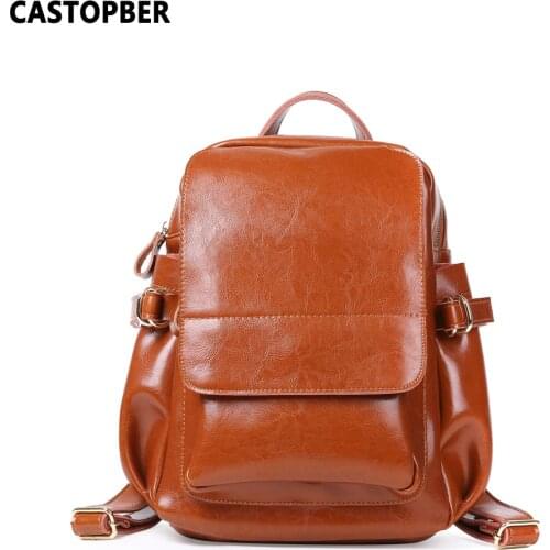 Retro Oil Wax Split Leather Women Backpacks Ladies Shoulder Bags for Teenagers Girls School Travel Daypack High Quality Famous