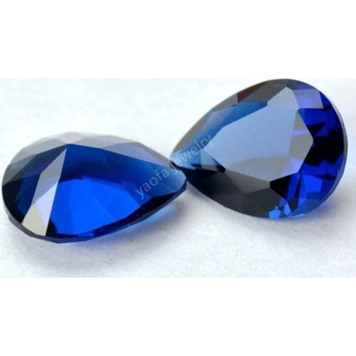 Sale2x3~13x18mm 5A 113# Deep Spinel Blue Color Glass Stone Pear Shape Drop Cut Loose Glass Beads Blue Synthetic Gems For Jewelry