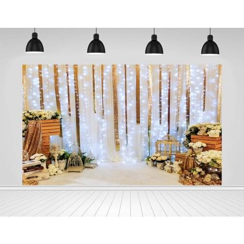 Scopiso Gold Ribbon Curtain Backdrops Flowers Light Wedding Birthday Party Photography Backgrounds for Photo Studio Photocall