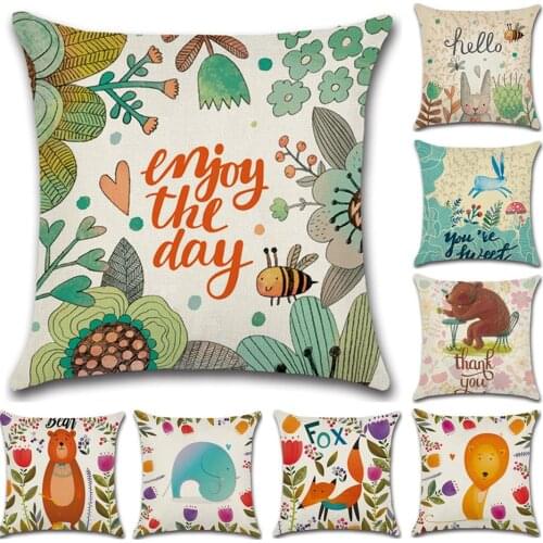Cute Cartoon Fox Bee Cushion Cover Lion Cotton Linen Decorative Pillowcase Sofa Car Home Accessories Pillow Case almohada
